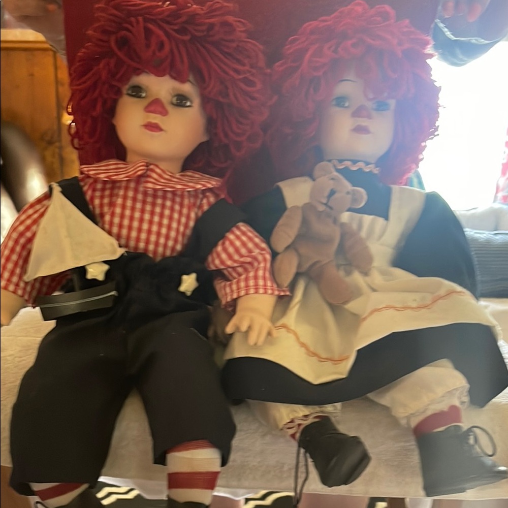 Red and Black Art Dolls with Yarn Hair
